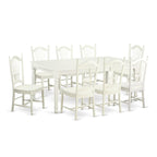 East West Furniture DOVE9-LWH-W 9 Piece Dining Room Furniture Set Includes a Rectangle Wooden Table with Butterfly Leaf and 8 Kitchen Dining Chairs, 42x78 Inch, Linen White