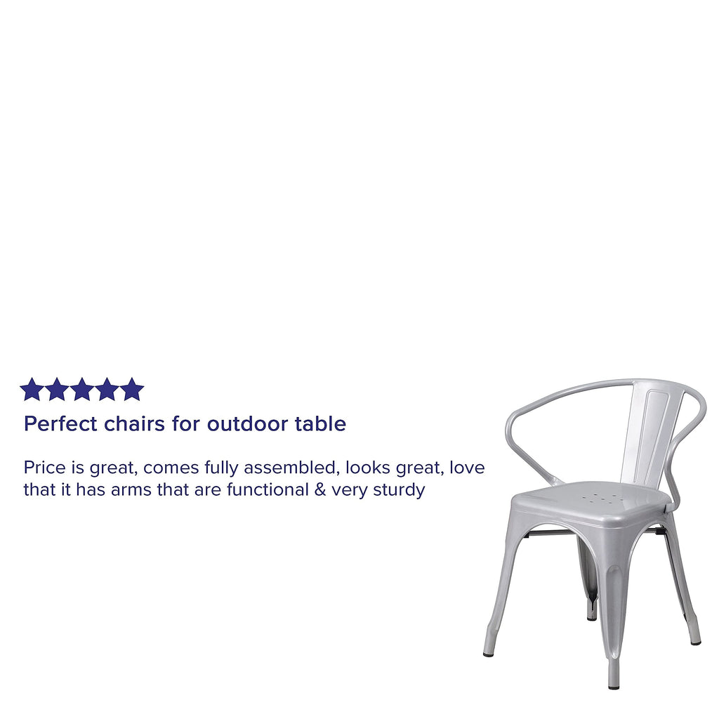 Flash Furniture Luna Commercial Grade Silver Metal Indoor-Outdoor Chair with Arms