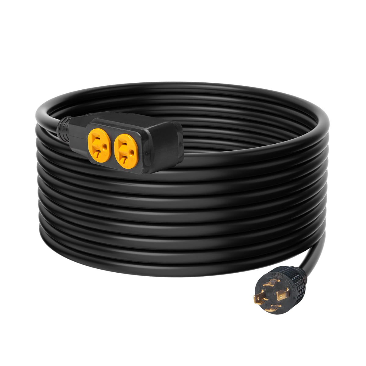 Vevor La047B/La052Ma 30-Amp Extension 25 Feet, 125V 3750W Heavy Duty Outdoor Cord, L14-30P / Four Nema 5-20R Stjw Flexible Power