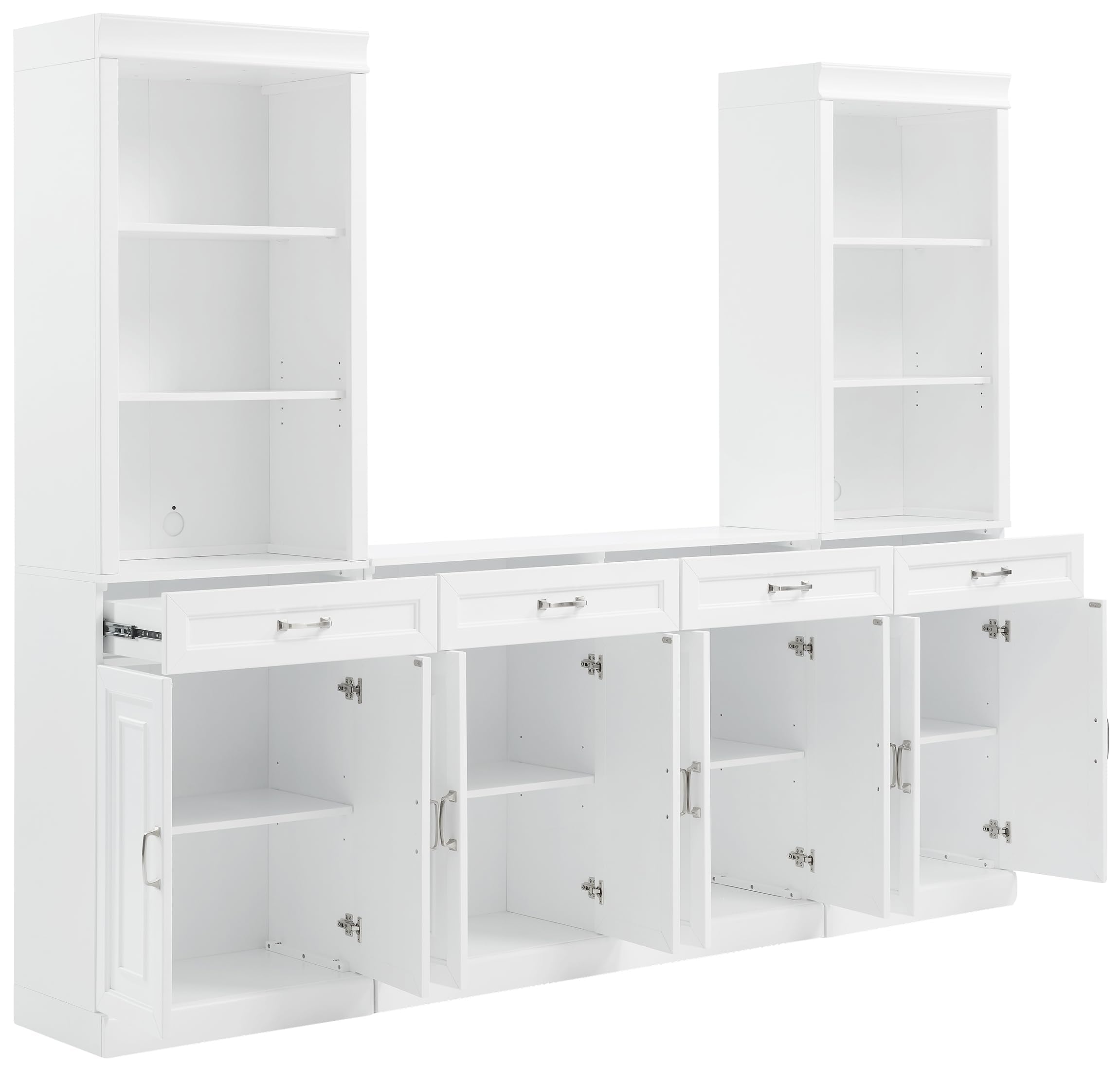 Crosley Furniture Stanton 3-Piece Sideboard and Storage Bookcase Set, Bookshelf Cabinet with Buffet, White
