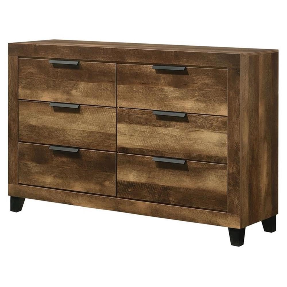 Acme Morales Rectangular Wooden Dresser with 6 Drawers in Rustic Oak