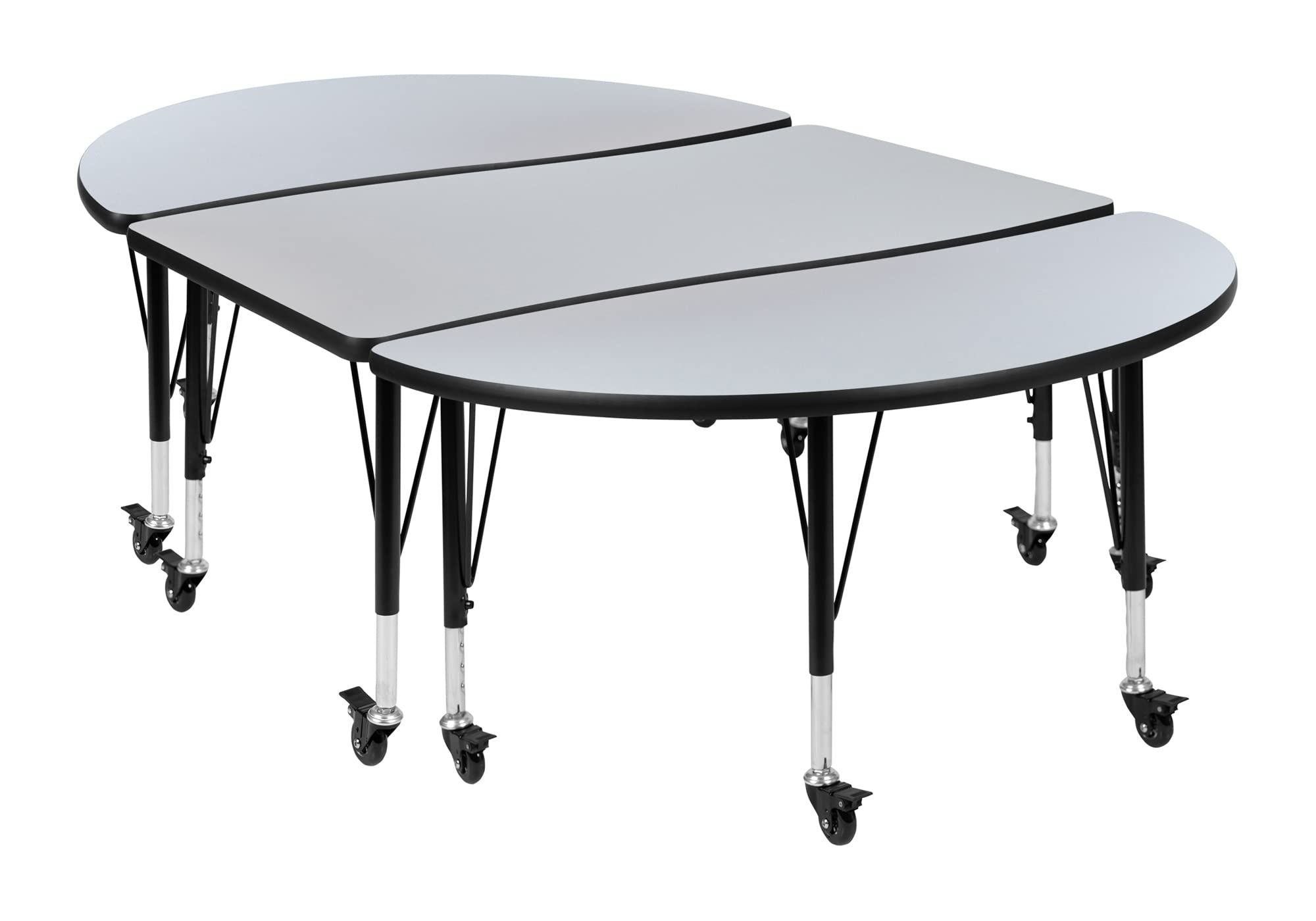 Flash Furniture 3 Piece Mobile 76' Oval Wave Collaborative Grey Thermal Laminate Activity Table Set - Height Adjustable Short Legs