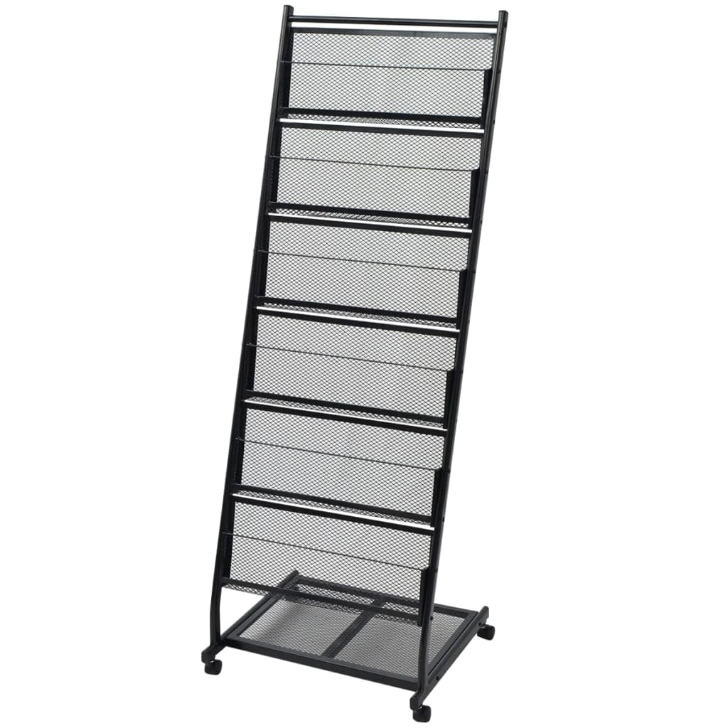vidaXL Black Steel Magazine Rack and Display Stand - Portable, Six Large Shelves, Suits Many Interiors, Ideal for Offices and Homes