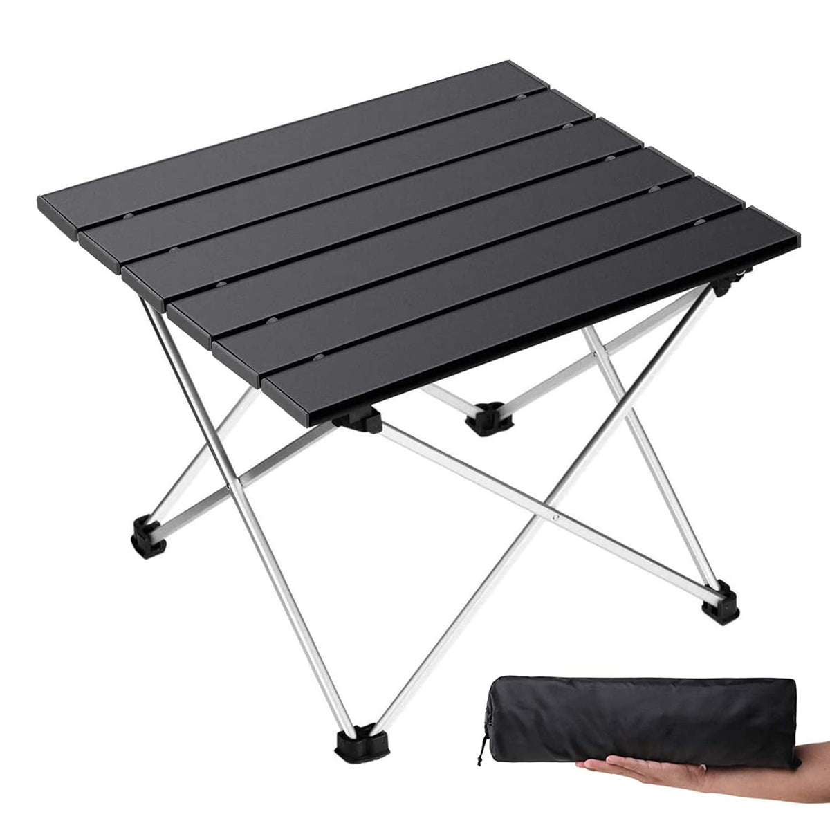 Grope Portable Camping Table With Aluminum Table Top, Folding Beach Table Easy To Carry, Prefect For Outdoor, Picnic, Bbq, Cooking, Festival, Beach, Home Use (Black-S)