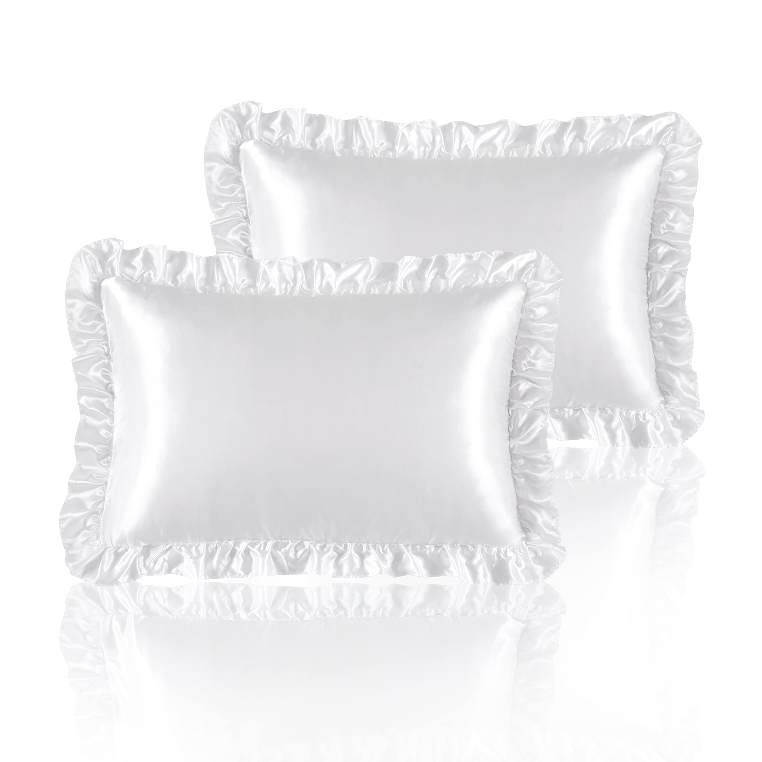 Hommxjf Silky Satin Ruffled Pillow Cases For Hair And Skin,White Silk Pillowcases Queen Set Of 2 With Envelope Closure Princess
