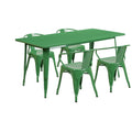 Flash Furniture Commercial Grade 31.5" x 63" Rectangular Green Metal Indoor-Outdoor Table Set with 4 Arm Chairs