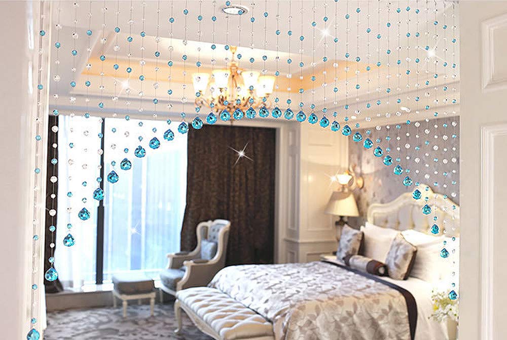 PINDIA Fancy Sparkling 5 Feet Wide Arch Bead Hanging Curtain with Pure Glass Drops  Yellow (Set of 30 Strings)