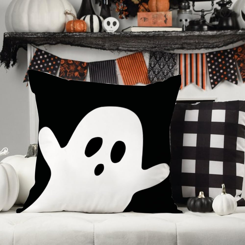 Jxzygmd Halloween Pillow Cover 18X18 Set Of 2 Ghost Halloween Lumbar Pillow Covers Decorations Outdoor Halloween Pillows Decorat