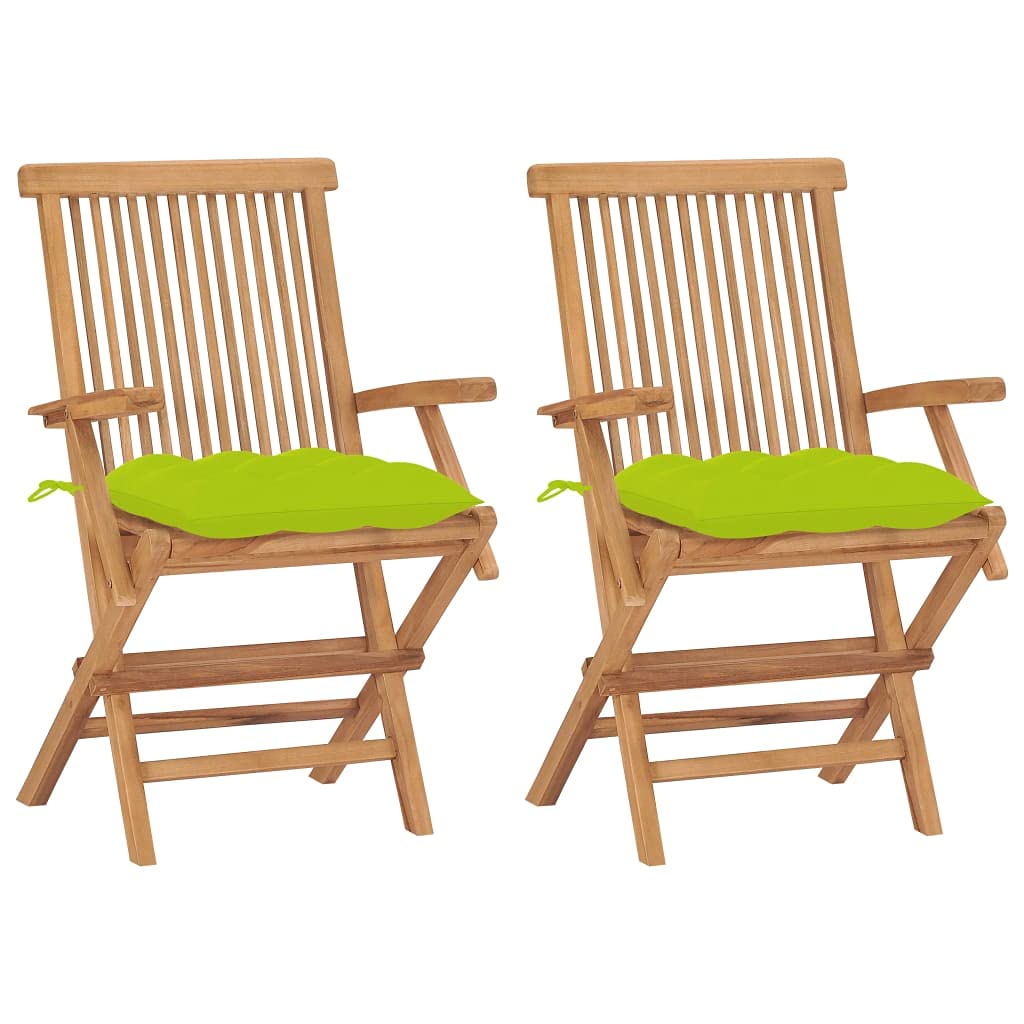 vidaXL Solid Teak Wood Patio Chairs with Bright Green Cushions