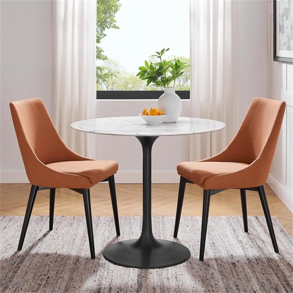 Modway Lippa Mid-Century Modern 36&quot; Round Artificial Marble Dining Table In Black White