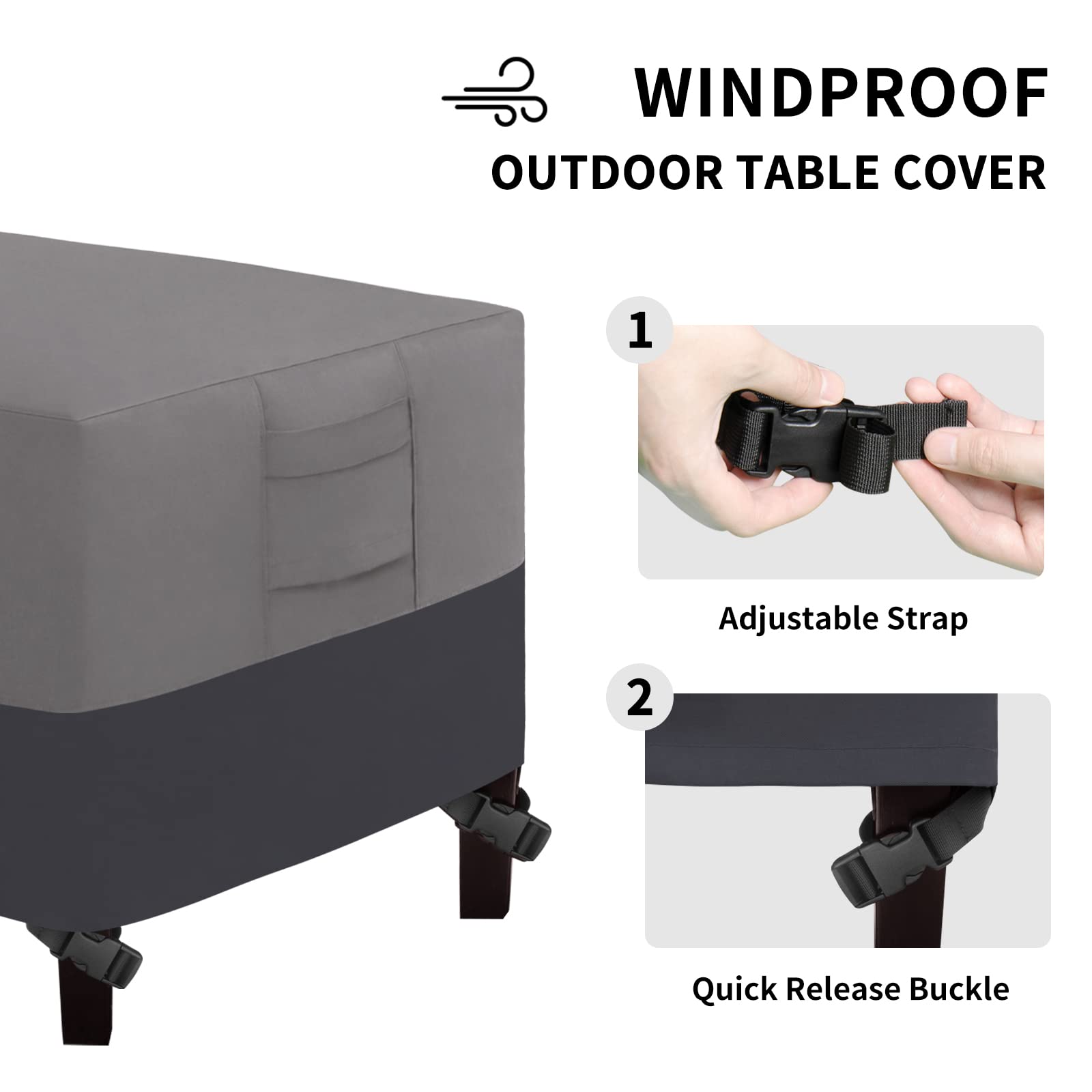Easy-Going Patio Coffee Table Cover Small Outdoor Rectangular Table Cover, Uv Resistant Waterproof Patio Furniture Cover (42'Lx24'Wx16'H, Gray/Dark Gray)