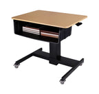Rocelco 28" Height Adjustable Mobile School Standing Desk with Book Box Bundle- Quick Sit Stand Up Home Computer Workstation - Gas Spring Assist Office Laptop Riser Cart - Wood Grain (R MSD-28-BB)