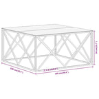 vidaXL Silver Stainless Steel and Tempered Glass Square Coffee Table Desk for Office/Living Room