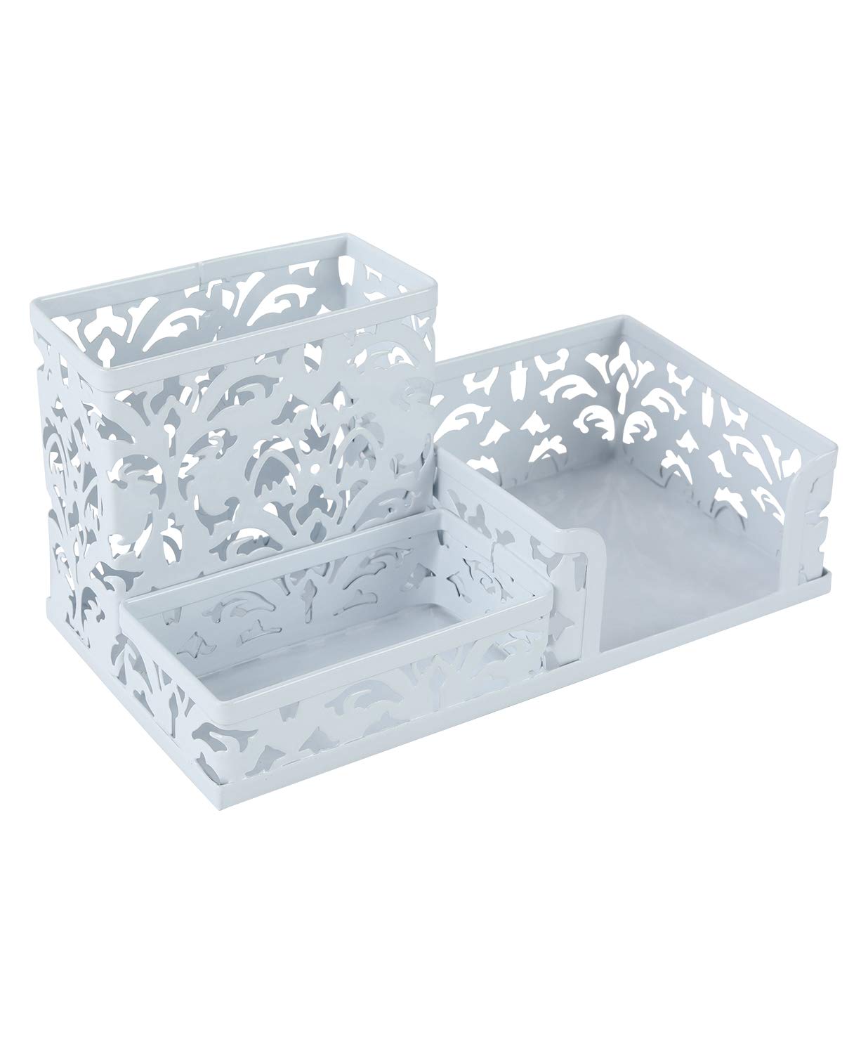 Easypag Desk Organizer With 3 Compartment For Pencil Sticky Note Holder And Office Accessories,White