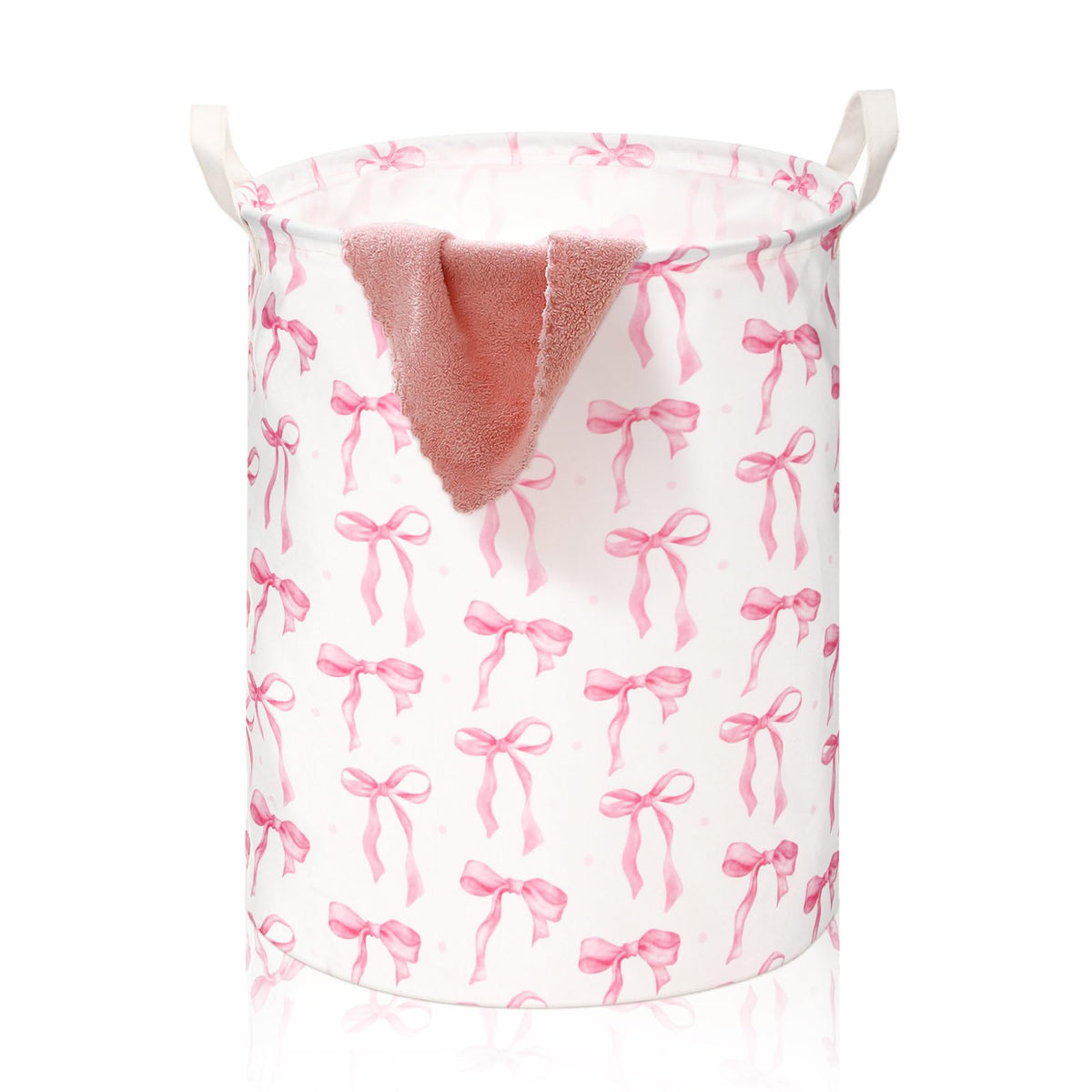 CroBlissful 1 Pcs Coquette Pink Bow Laundry Basket Pink Bow Nursery Laundry Basket Hamper Waterproof Collapsible Storage Bin Org