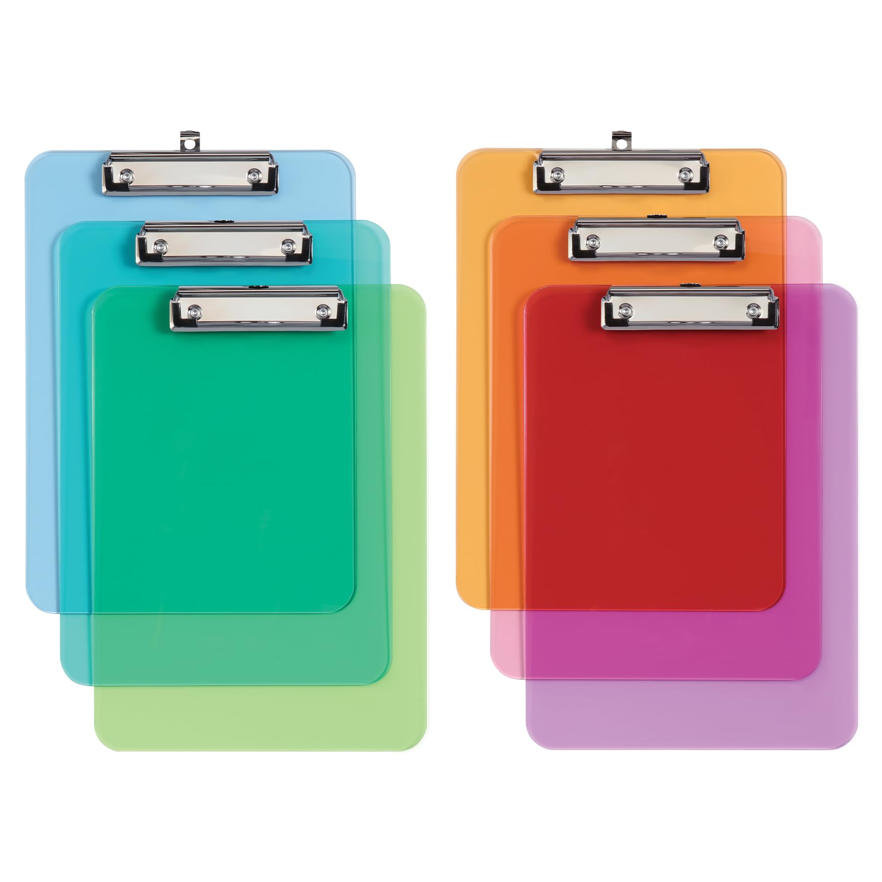 Oxford Plastic Clipboards, Metal Clip With Plastic Corners, Writing Surface With Hanging Loop, Assorted Colors, 12.5' X 9', 6