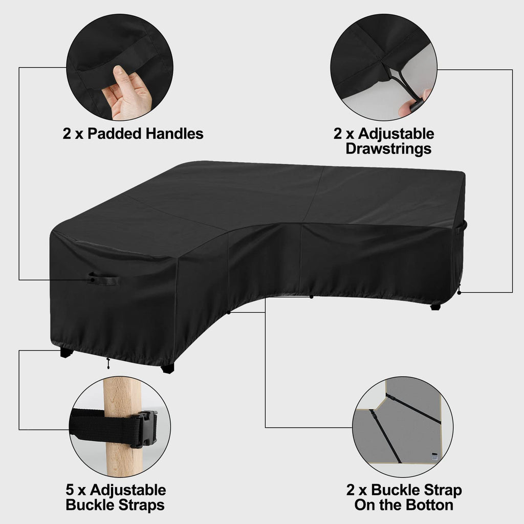 Outdoorlines Waterproof Outdoor Patio Sectional Cover - Uv Resistant & Windproof V-Shaped Patio Furniture Covers For Deck, Lawn And Backyard, 420D Heavy Duty Couch Cover 100' L (On Each Side) Black