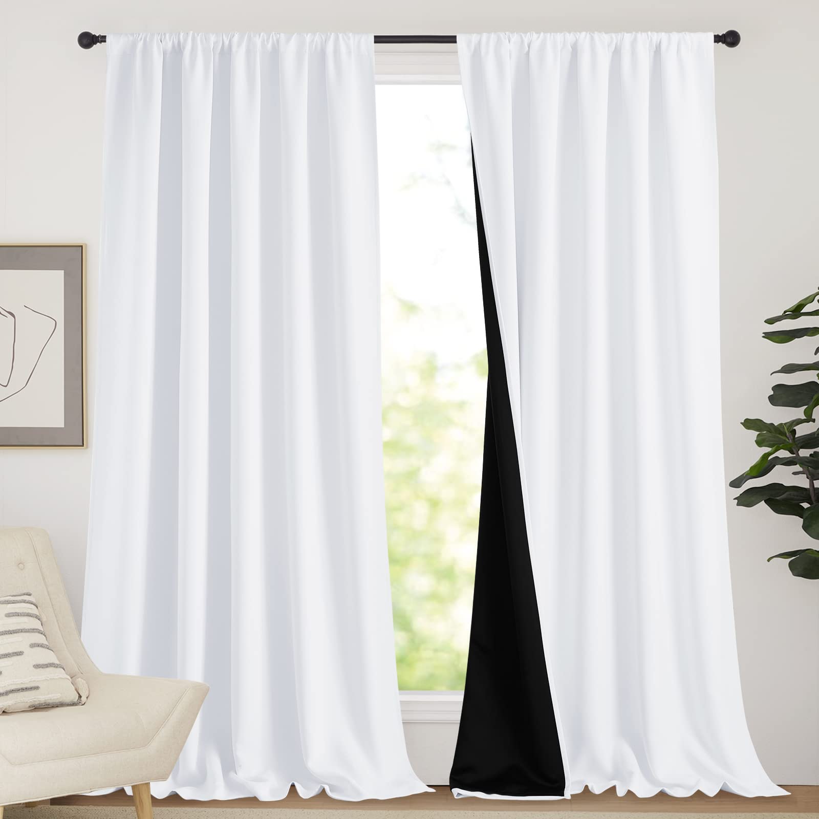 Nicetown Thermal Insulated Curtains For Windows, Super Heavy-Duty Black Lined Blackout Curtains For Bedroom, Privacy Assured Win