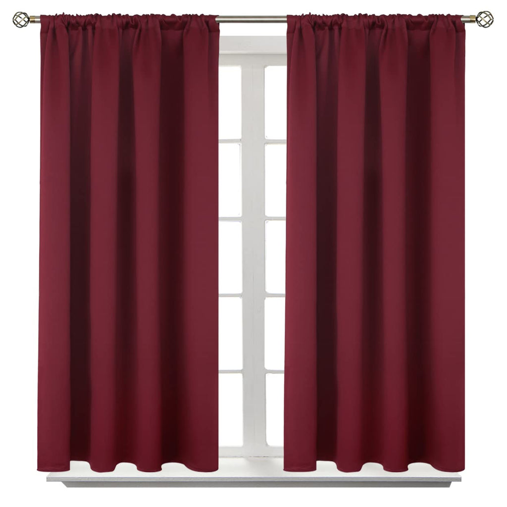BGment Rod Pocket Burgundy Blackout Curtains - Thermal Insulated, 42x45 Inch, 2 Panels, Polyester