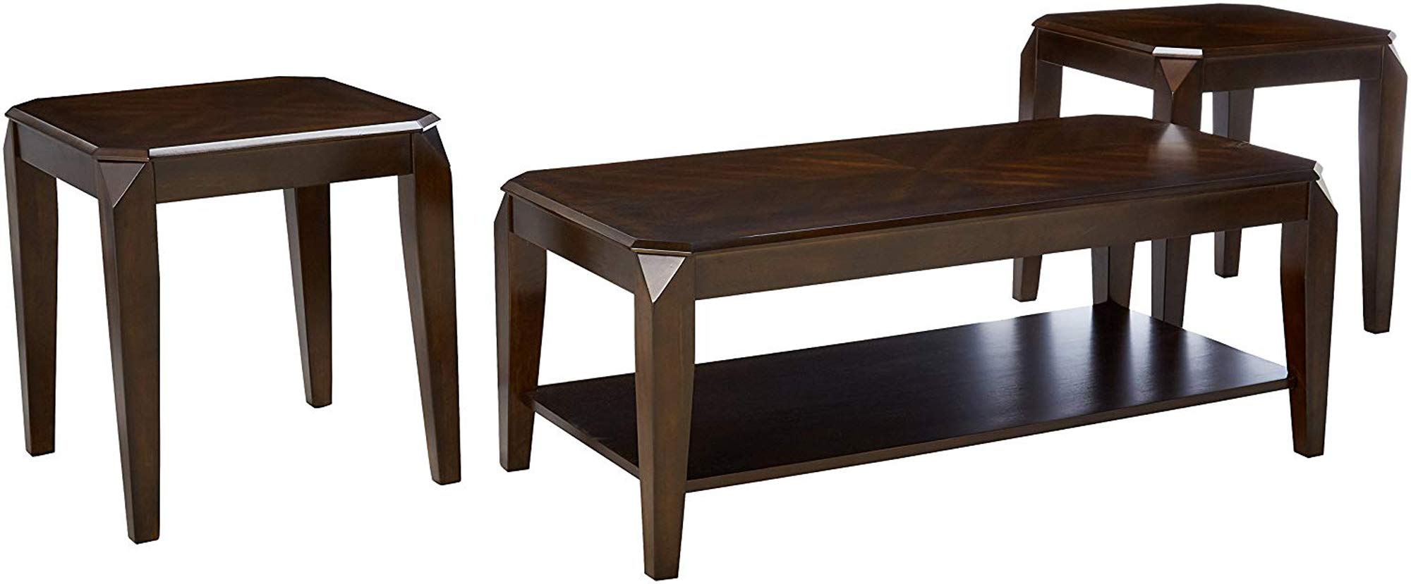 Benzara Docila 3Pc Pack Coffee/End Table Set, Walnut
