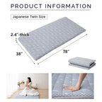 Emoor Foldable Hybrid Futon Mattress, High-Resilience Urethane Foam 150N With Washable Padded Cover, Twin, Tatami Floor Sleeping Mat Pad Topper, Gray
