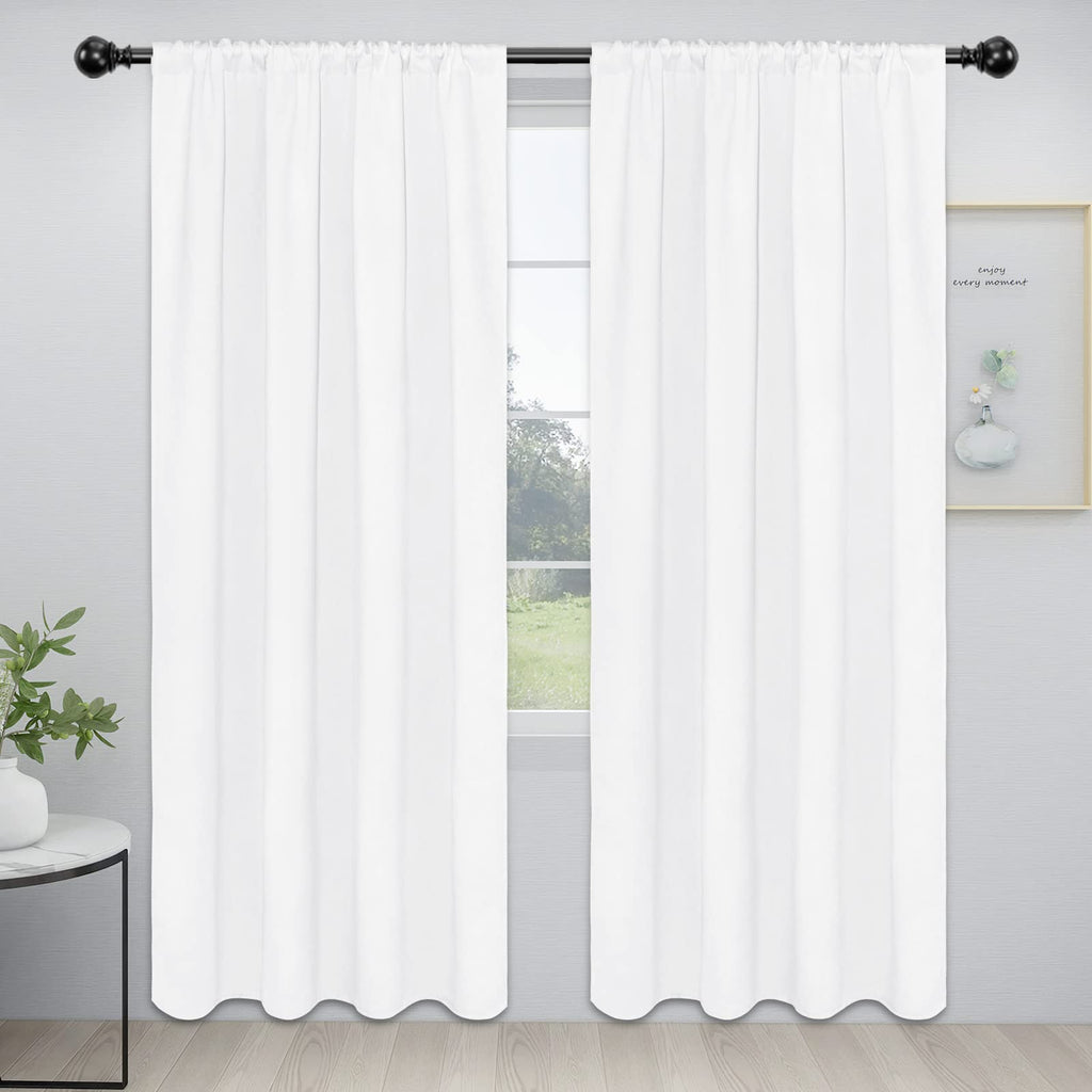 Easy-Going Rod Pocket Blackout Curtains For Bedroom, Room Darkening Window Curtains For Living Room, Thermal Insulated Noise Reduction Solid Window Drapes, 2 Panels(52X84 In, White)