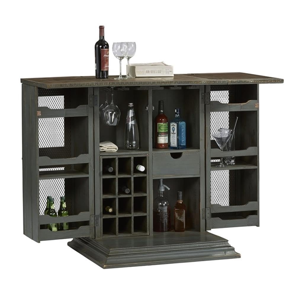 Progressive Furniture Sangria Bar Cabinet, Slate Gray/Dark Pine