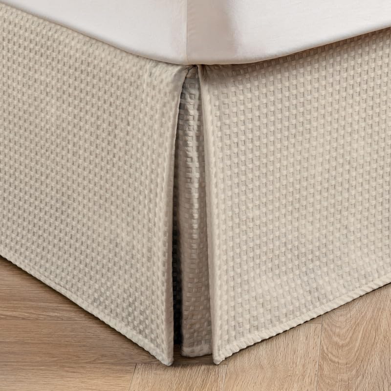 Miye Pleated Waffle Weave Bed Skirt, Tailored Dust Ruffle 16 Inch Drop Easy Fit, Machine Washable (Cream, Twin - 16'' Drop)
