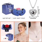 Preserved Red Real Rose Box With I Love You In 100 Languages Necklace,Gifts For Girlfriend/Women/Mom/Wife/Best Friend On Valenti