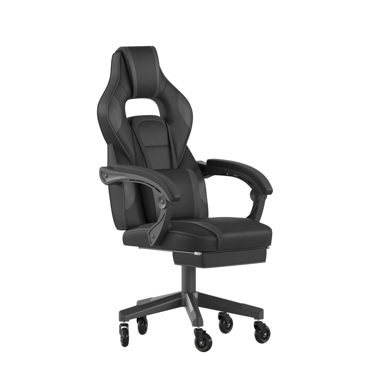 Flash Furniture X40 Gaming Chair Racing Computer Chair With Fully Reclining Back/Arms And Transparent Roller Wheels, Slide-Out Footrest, - Black/Gray