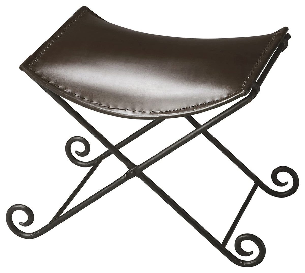 HomeRoots Iron, Leather Dark Brown Leather and Metal Stool