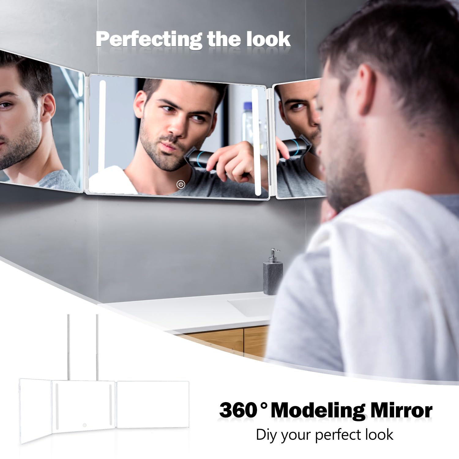 Janmpask Led 3 Way Mirror For Self Hair Cutting Mirror Vanity Mirror Barber Supplies Accessories 360 Makeup Mirror With Light Tr