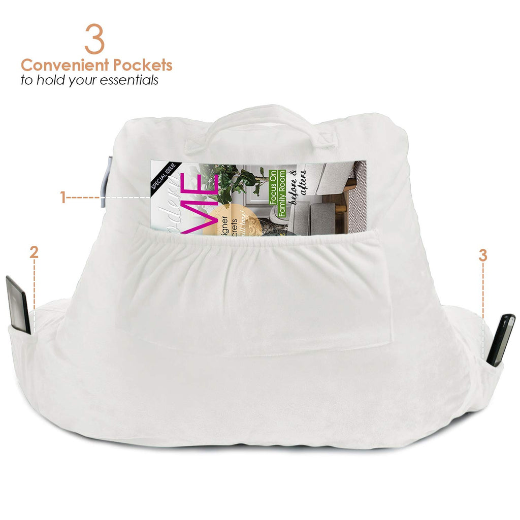 Nestl Reading Pillow Standard Bed Pillow, Back Pillow For Sitting In Bed Shredded Memory Foam Chair Pillow, Reading & Bed Rest Pillows White Back Pillow For Bed, Bed Chair Arm Pillow With Pockets
