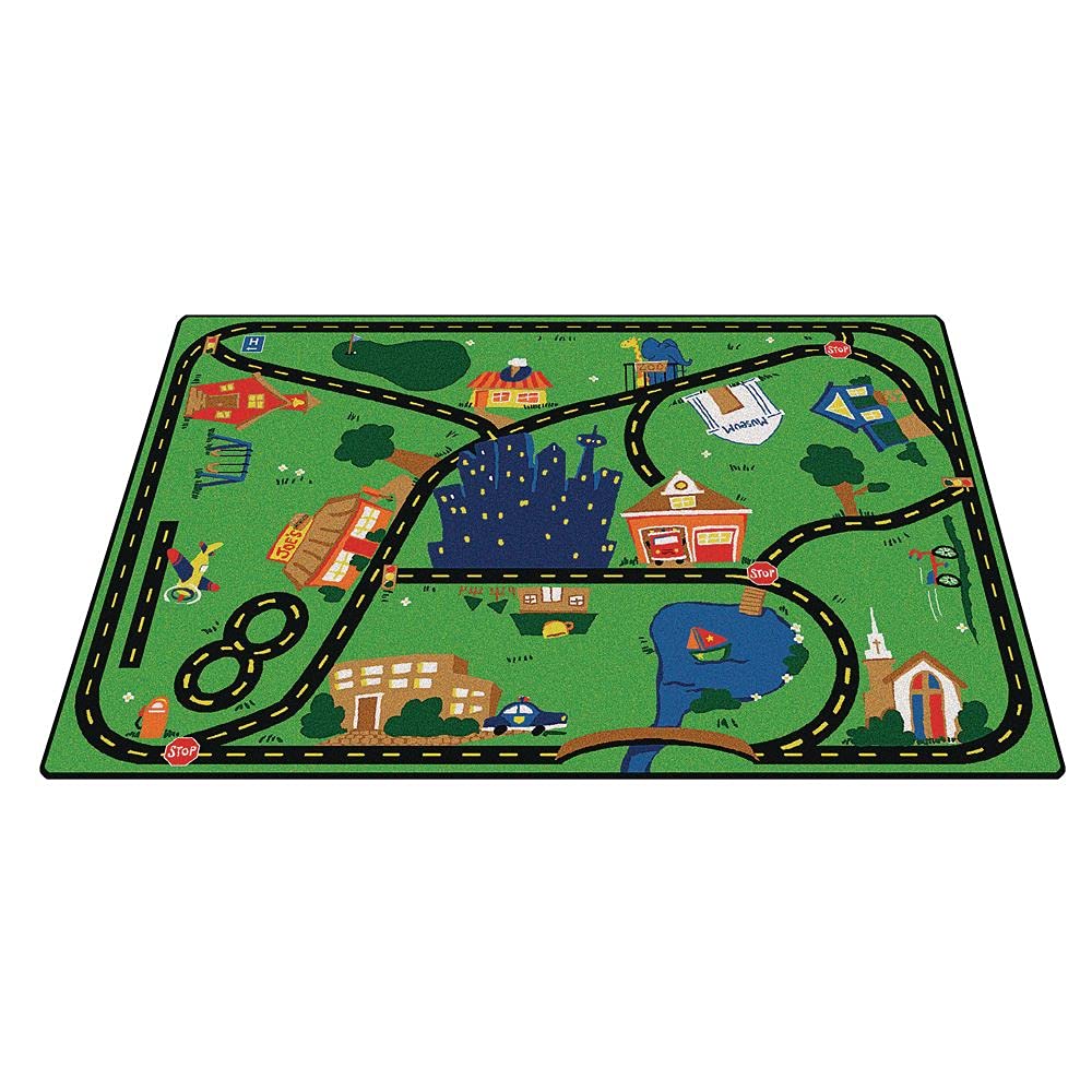 Carpets For Kids 1015 Cruisin' Around The Town Vehicle Block Play Classroom Rug 6Ft X 9Ft Rectangle Green