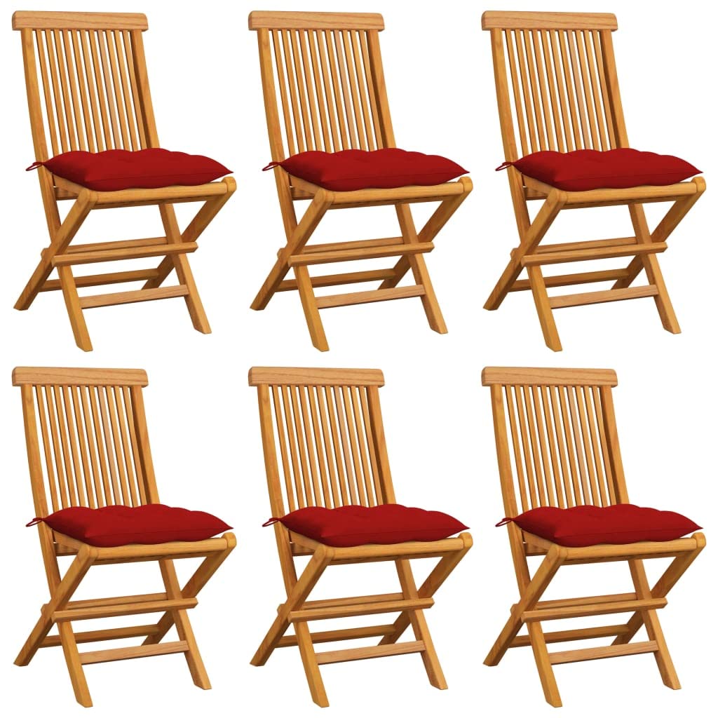 vidaXL Solid Teak Wood Patio Chair with Red Cushions - Thumbnail 3