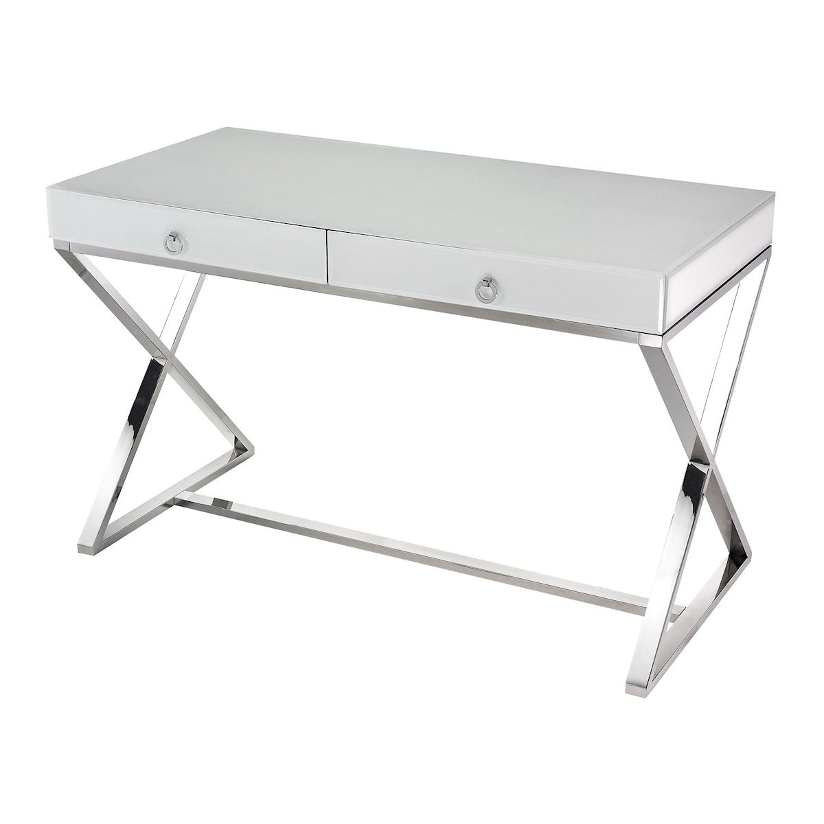 Elk Lighting Super White Glass 2-Drawer Desk, 48&quot; x 24&quot; x 30&quot;