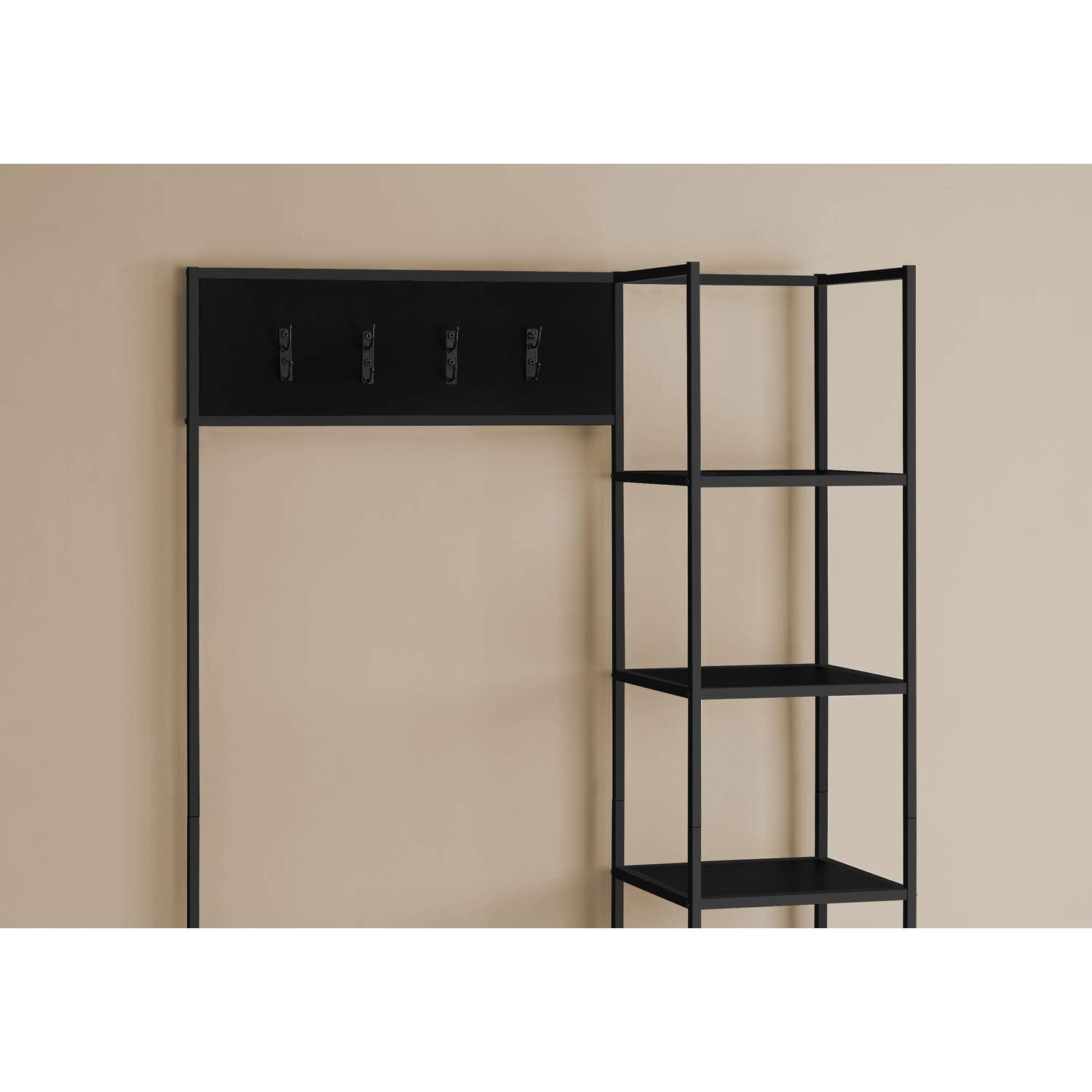 Monarch Specialties I 4510 Bench, Entryway, Hallway, Storage, Organizer, Coat Rack, Hall Tree, Metal, Laminate, Black, Contemporary, Modern