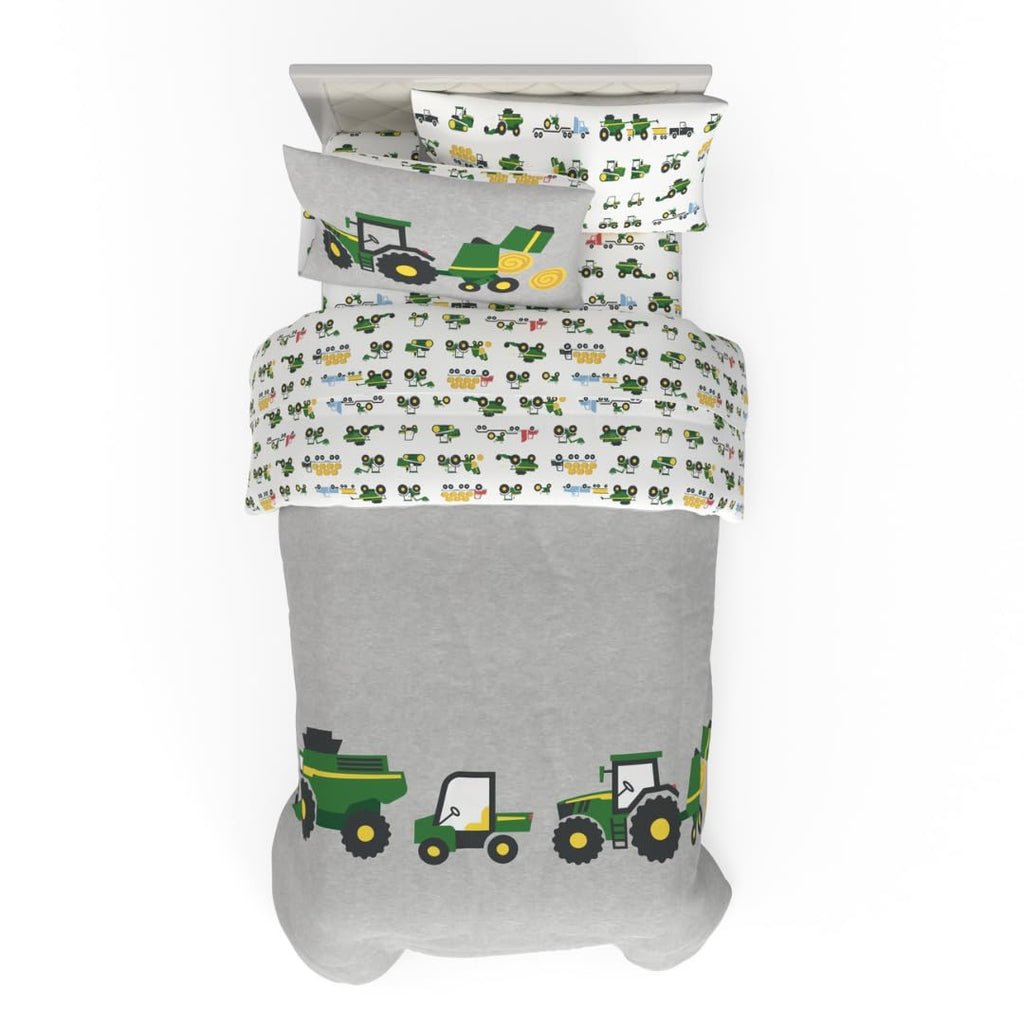 Franco Kids John Deere Farm Equipment Bedding 5 Piece Super Soft Reversible Comforter And Sheet Set, Full, (Officially Licensed