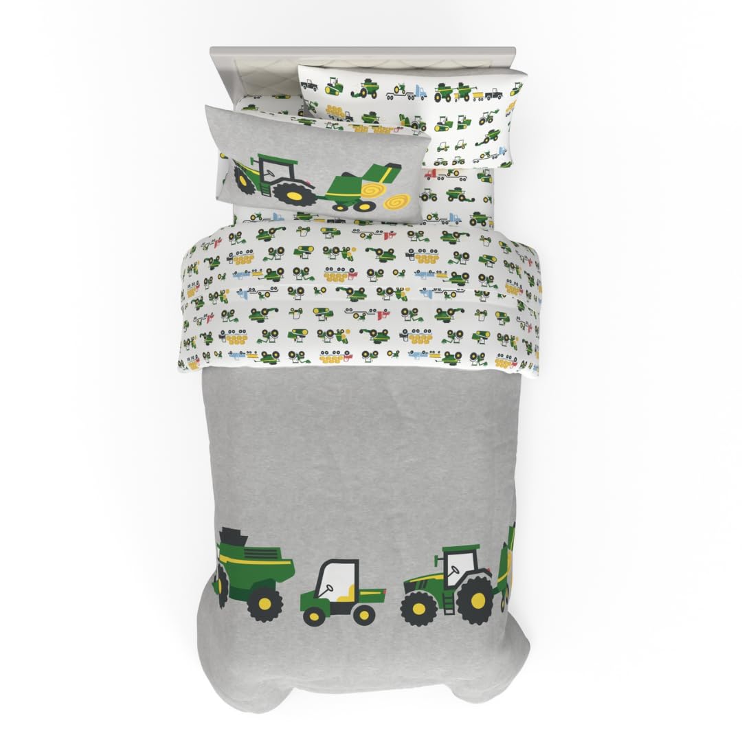 Franco Kids John Deere Farm Equipment Bedding 5 Piece Super Soft Reversible Comforter And Sheet Set, Full, (Officially Licensed