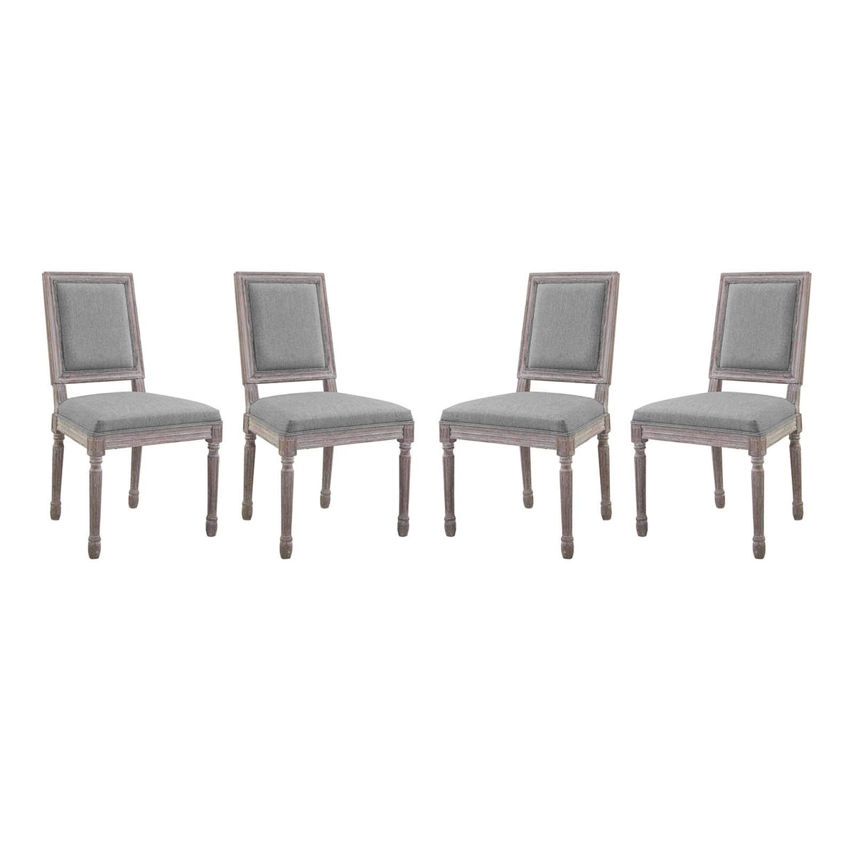 Modway Court French Vintage Upholstered Fabric Four Dining Chairs In Light Gray