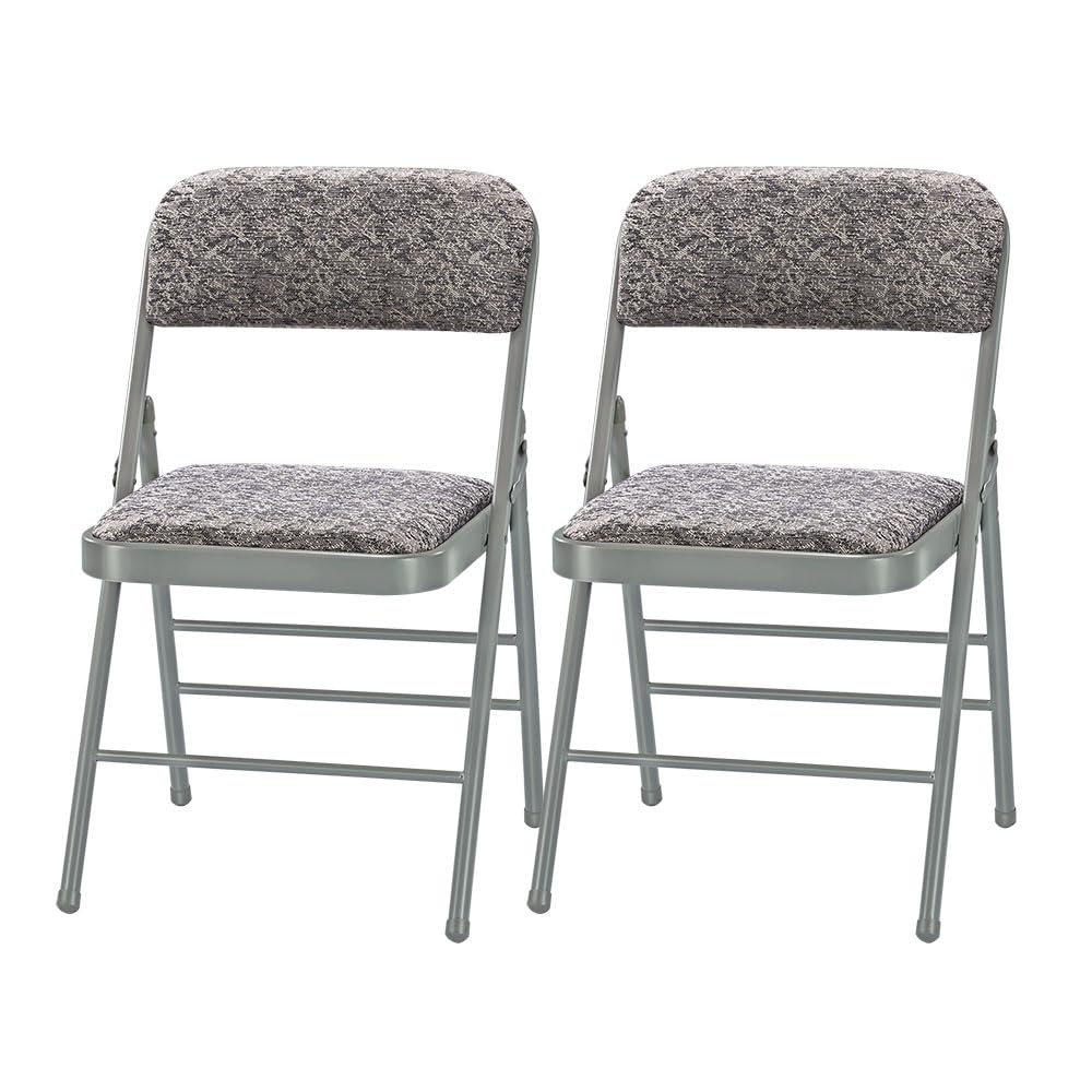 Amazing For Less Pack Of 2 (Fabric/Vinyl) Steel Frame Metal Foam Padded Folding Chairs (Black, Gray, White) (2-Pack - Fabric Gray)