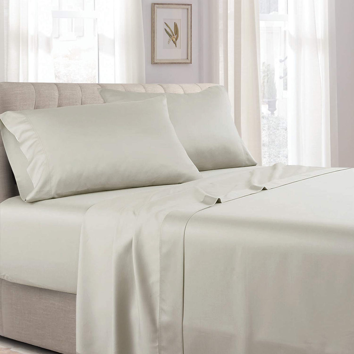 Royal Tradition Solid 300 Thread Count, 100 Percent Cotton 4Pc King Bed Sheets Set With Deep Pockets, Beige
