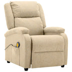vidaXL Electric Massage Chair, Manual Recline, Cream Fabric Seat with 6-Point Vibration Massage, Adjustable Backrest and Footrest