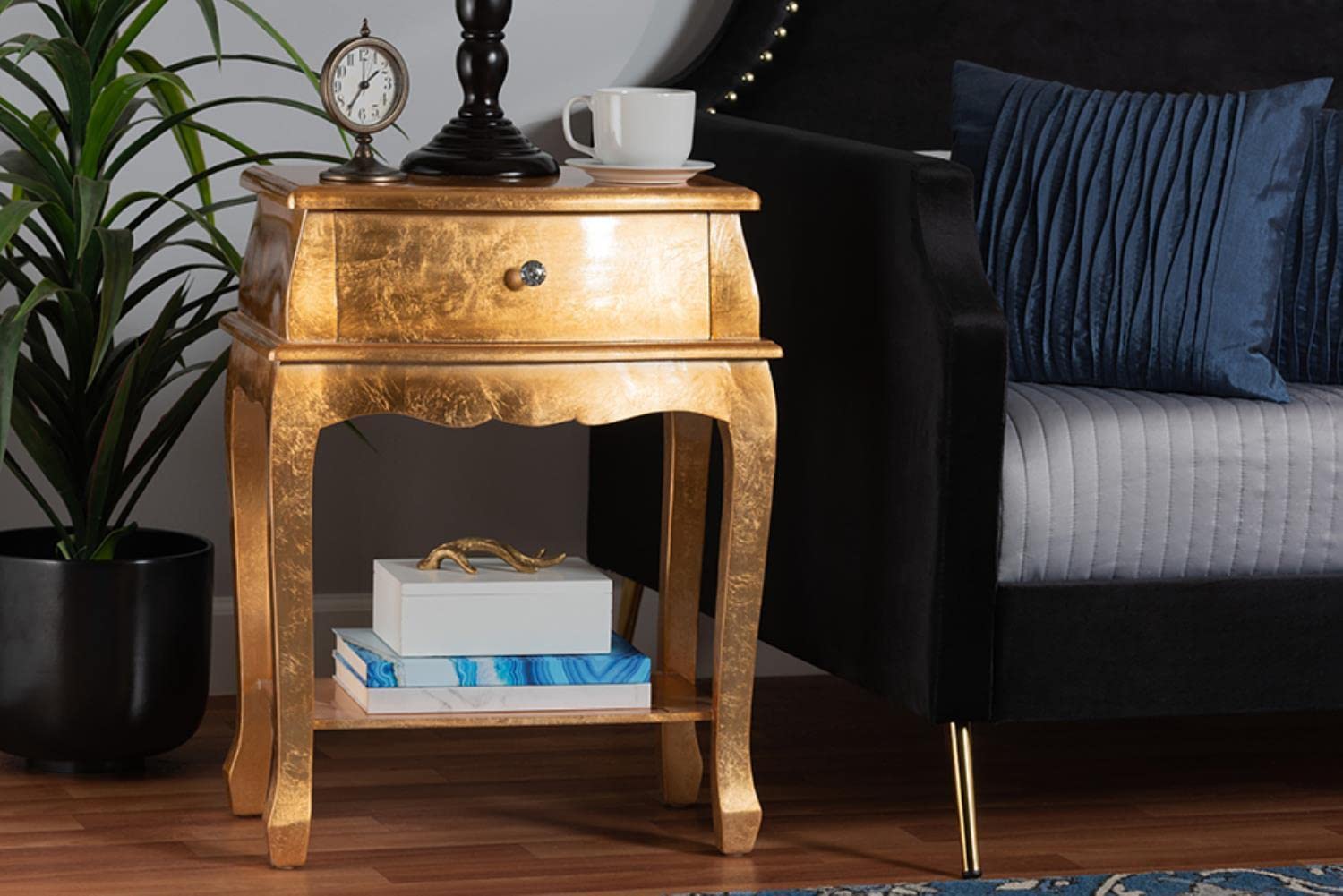 Baxton Studio Harriet Gold Finished Wood 1-Drawer End Table