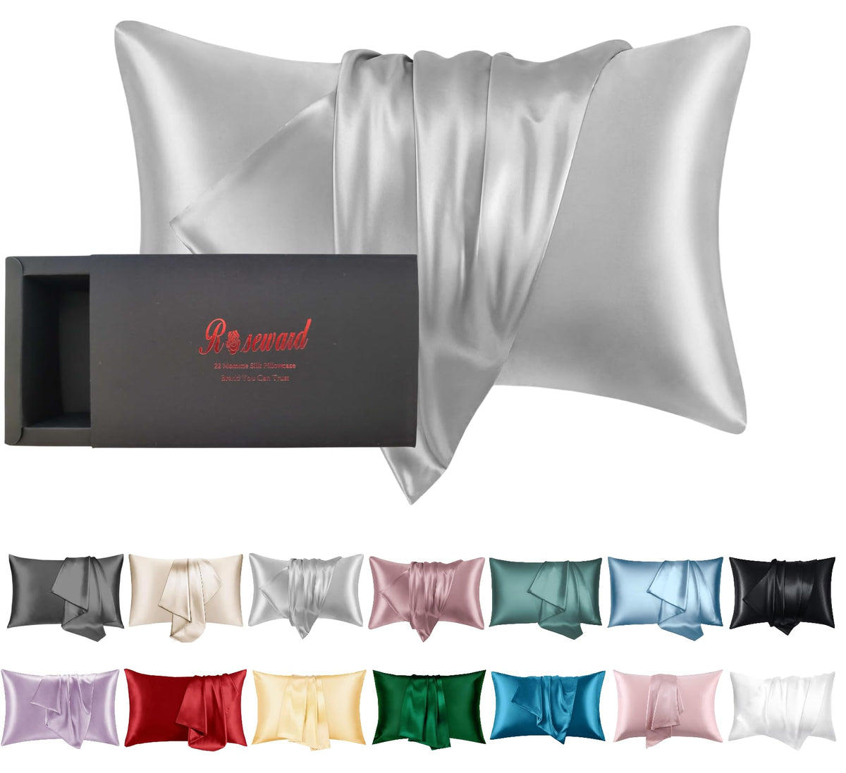 Gray Silk Pillowcase For Hair And Skin Made In Usa, Real 22 Momme Satin Pillowcase Queen With Zipper, 6A Grade Mulberry Silk, Or