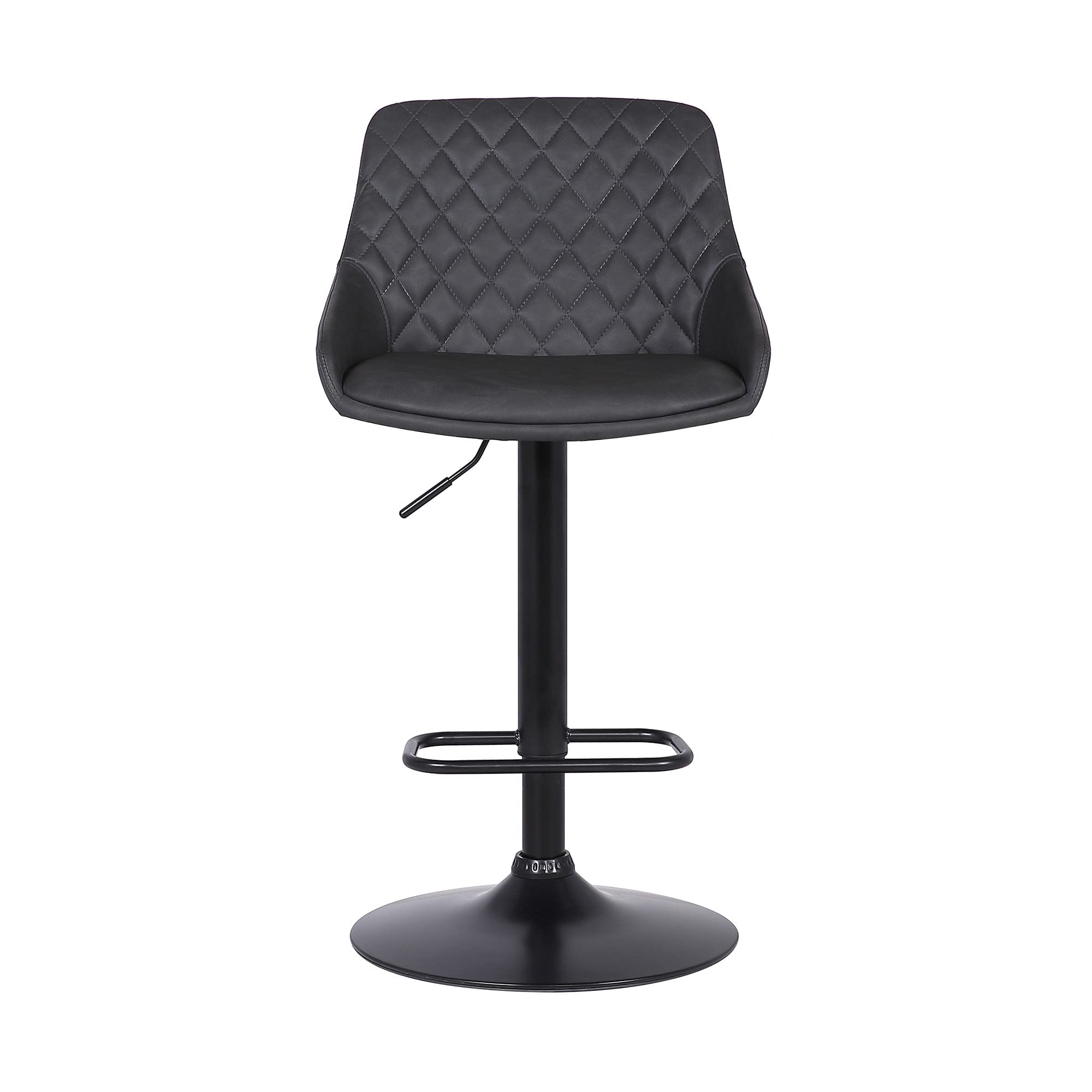 HomeRoots Gray Black Steel,Faux Leather,Plywood Grey Faux Leather and Black Metal Back Tufted Adjustable Bar Stool