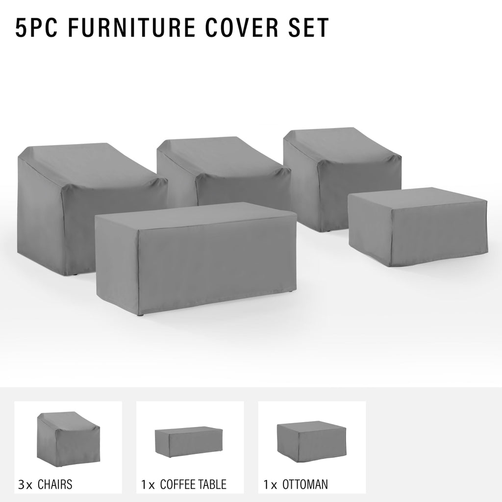 Crosley Furniture Patio Furniture Covers, Waterproof 5-Piece Cover Set for Outdoor Sectional Sofa Sets, Gray