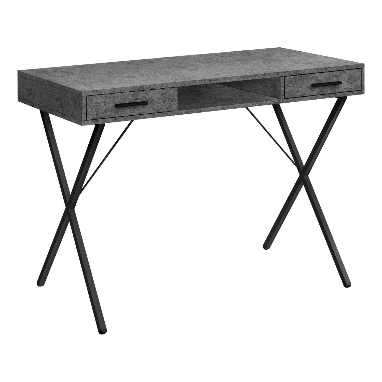 Monarch Specialties 7795 Computer Desk, Home Office, Laptop, Left, Right Set-up, Storage Drawers, Work, Metal, Laminate, Contemporary Desk-42 L Grey Stone-Look Black, 42' L x 20' W x 30' H