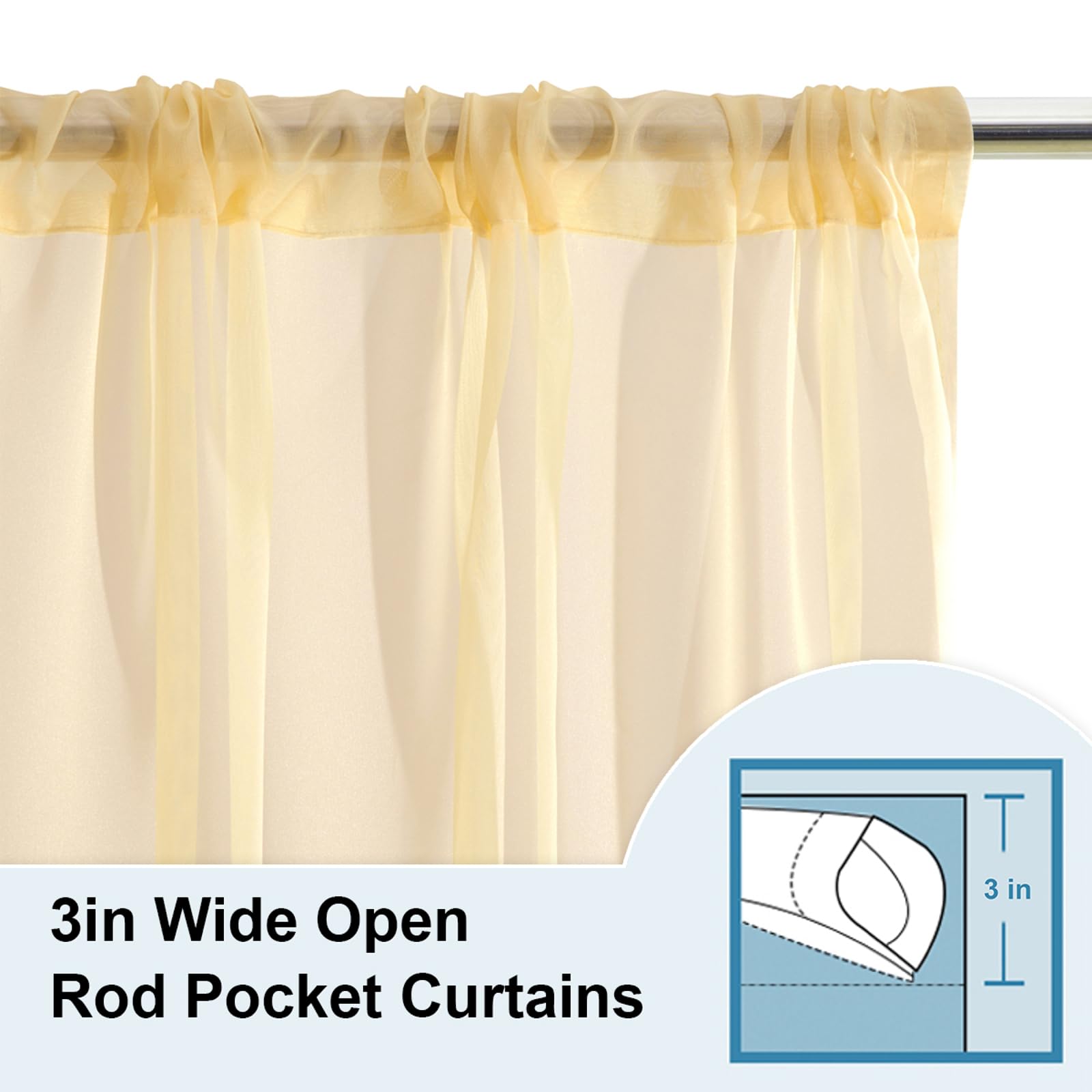 Loyolady Vanilla Sheer Curtains 108 Inches Long 1 Panels Set Bedroom Sheer Curtains Sheer Curtain For Living Room 100'' W X 108'