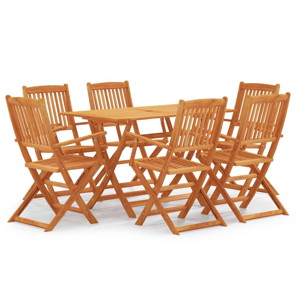 vidaXL 7-Piece Outdoor Folding Patio Dining Set - Weather-Resistant Solid Eucalyptus Wood - Retro Style for Garden or Patio - Brown Finish - Includes 1 Table and 6 Chairs